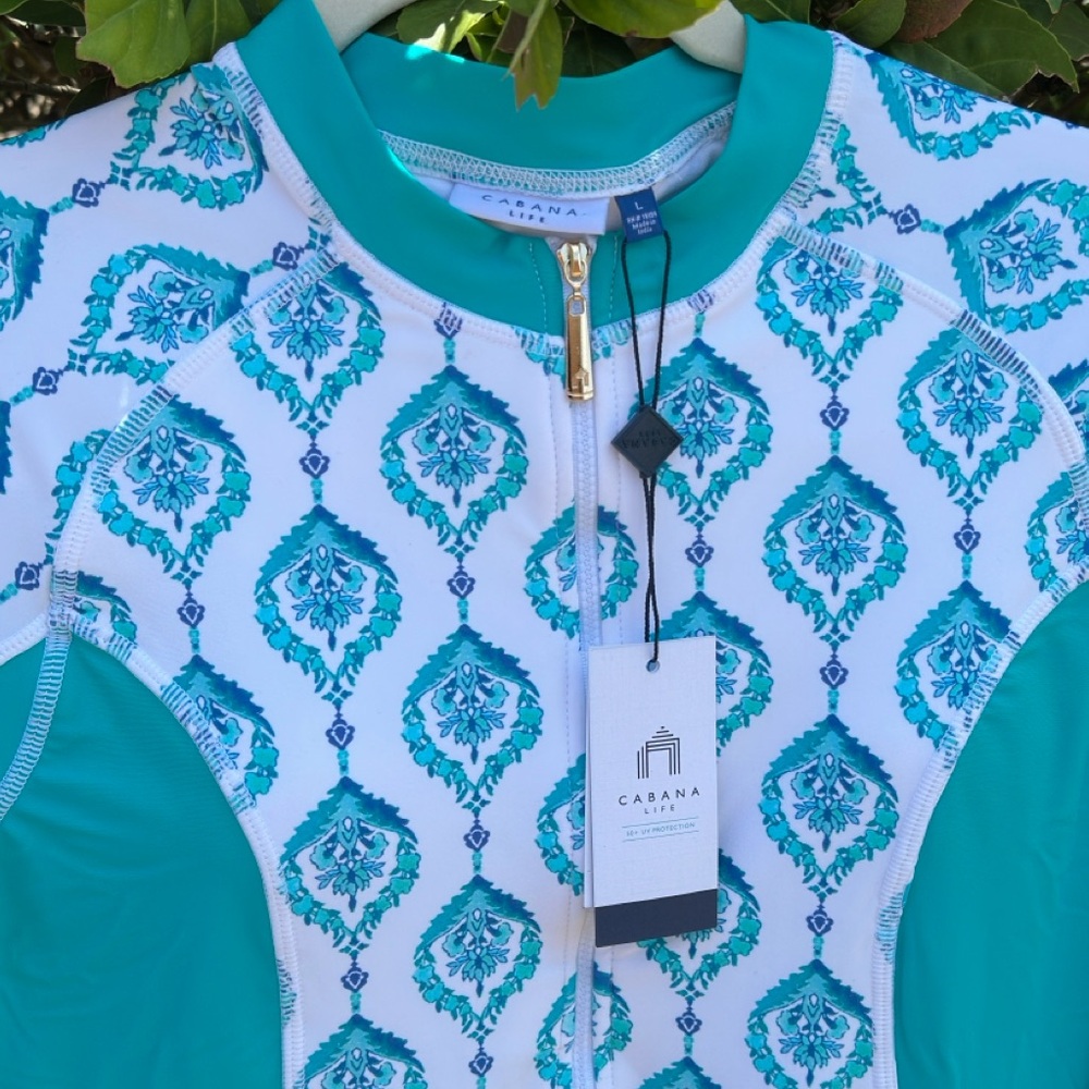 Cabana Life Teal White Long Sleeve Santorini Unisuit size L New - Picture 9 of 16